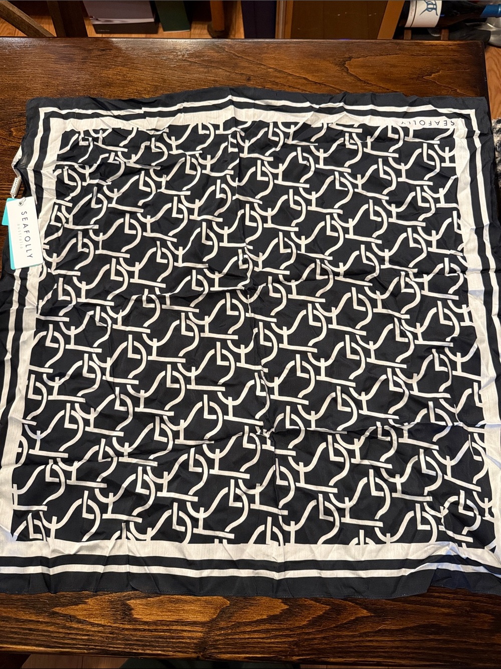 Seafolly Deep Navy/Black & White Geometric Silk Scarf
